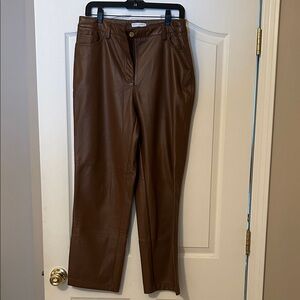 Maison d’Amelie vegan leather caramel brown pants measures 32/28